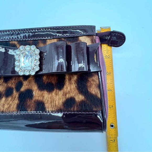 My Flat in London Leopard Wristlet Bag Patent Bow Crystal Brooch Y2K Glam - Picture 13 of 15